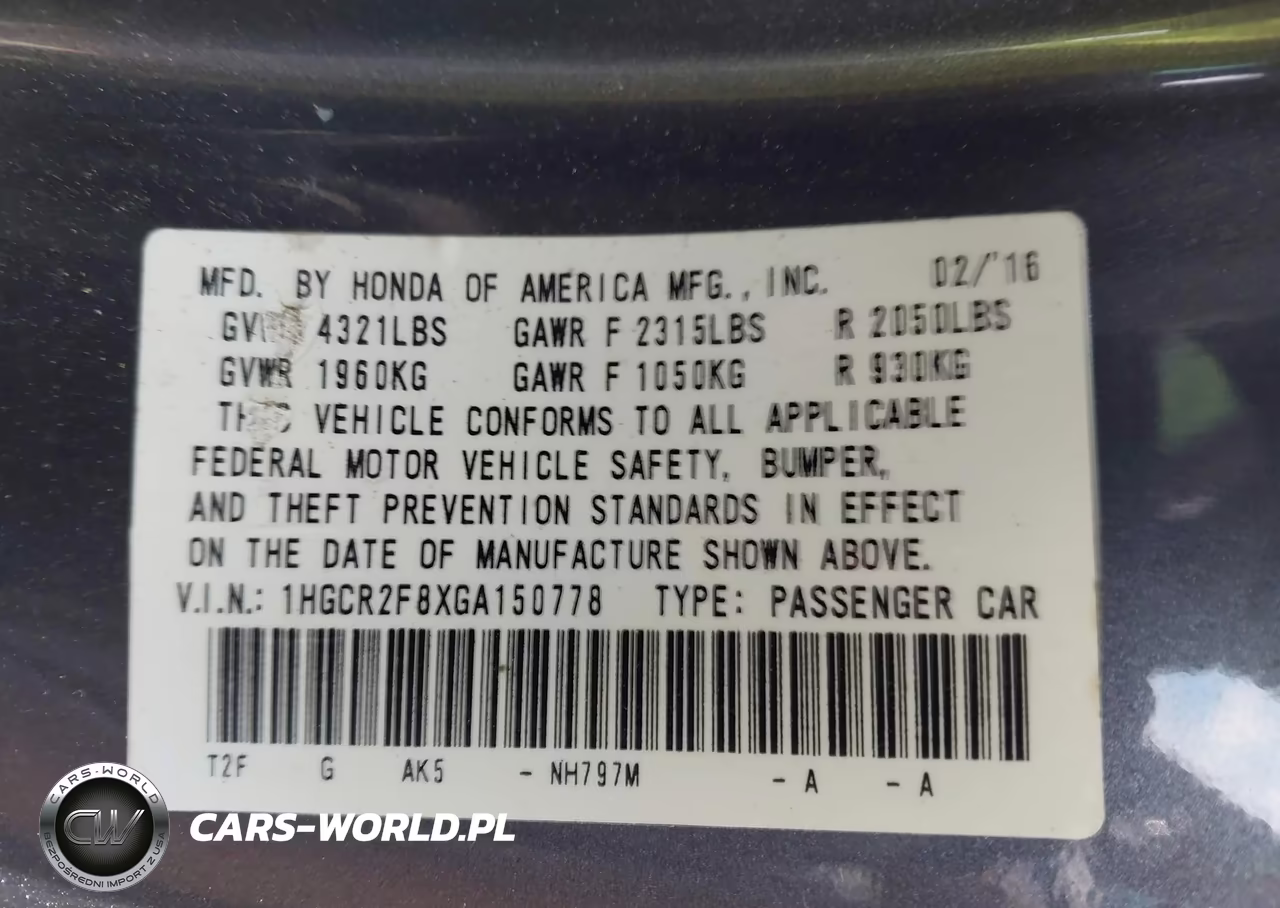 2016 Honda Accord Ex-L VIN:1HGCR2F8XGA150778 - 9