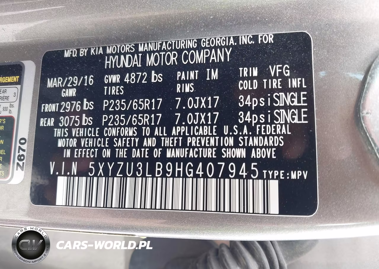 2017 Hyundai Santa Fe Sport 2.4L VIN:5XYZU3LB9HG407945 - 9