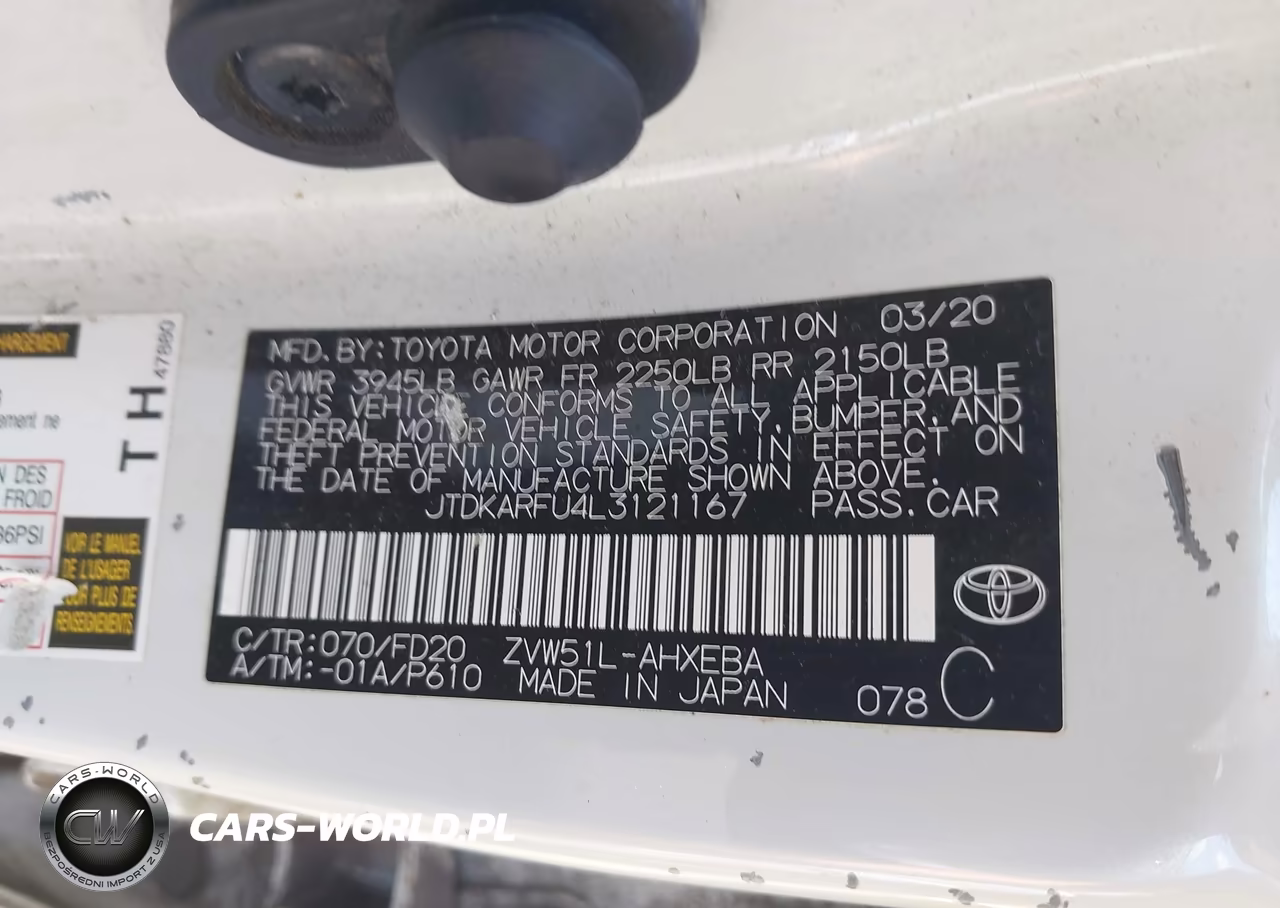2020 Toyota Prius Le VIN:JTDKARFU4L3121167 - 9