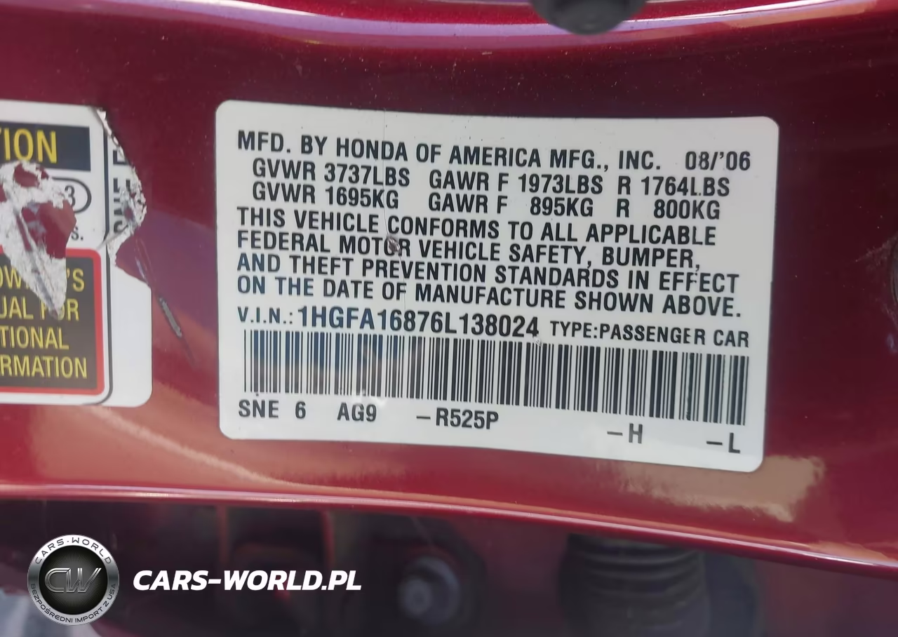2006 Honda Civic Ex VIN:1HGFA16876L138024 - 9