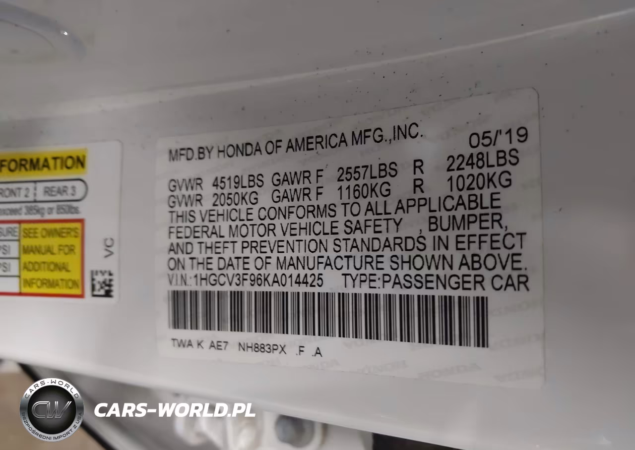 2019 Honda Accord Hybrid Touring VIN:1HGCV3F96KA014425 - 9