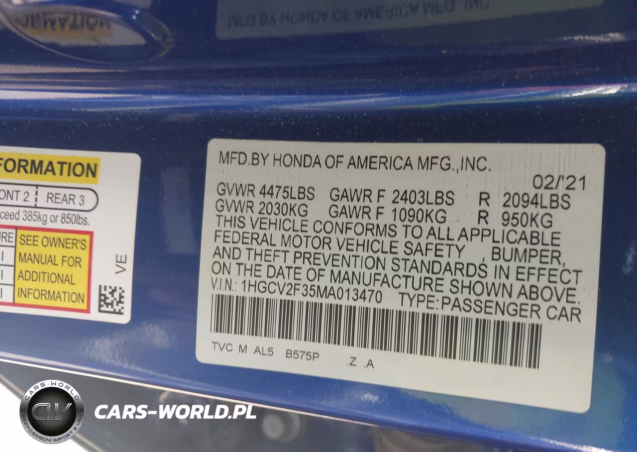 2021 Honda Accord Sport 2.0T VIN:1HGCV2F35MA013470 - 9