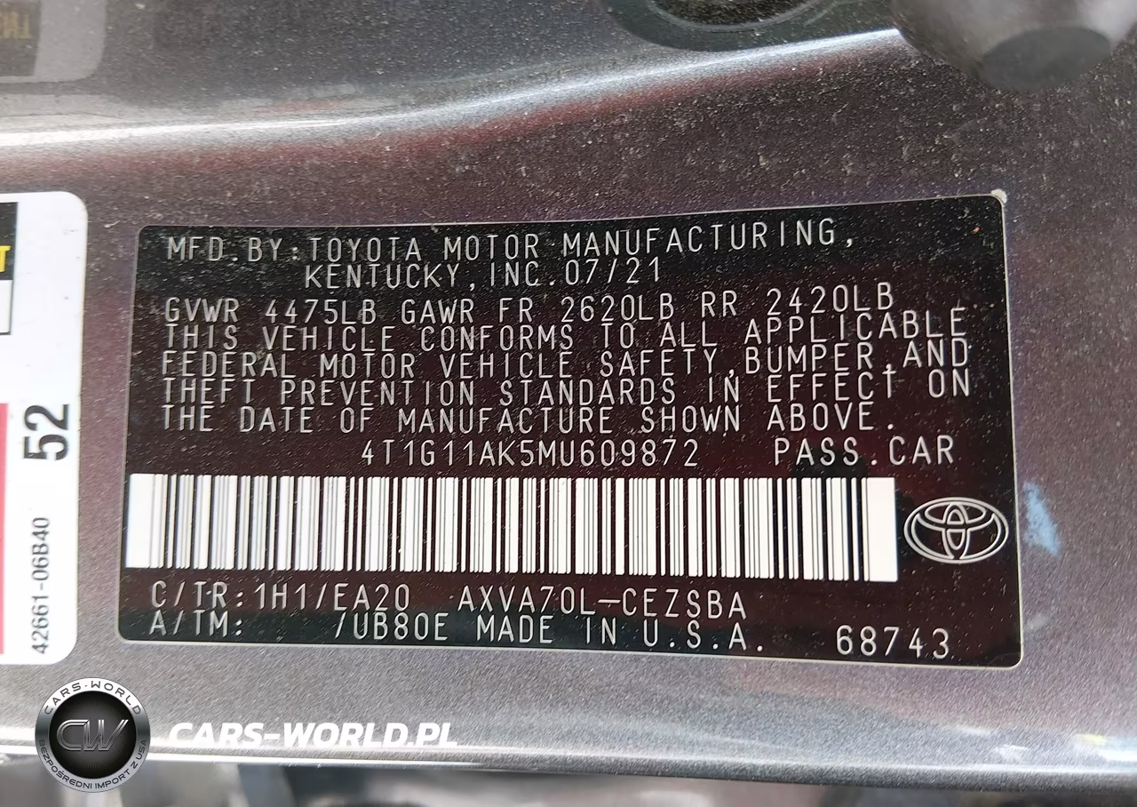 2021 Toyota Camry Se VIN:4T1G11AK5MU609872 - 9