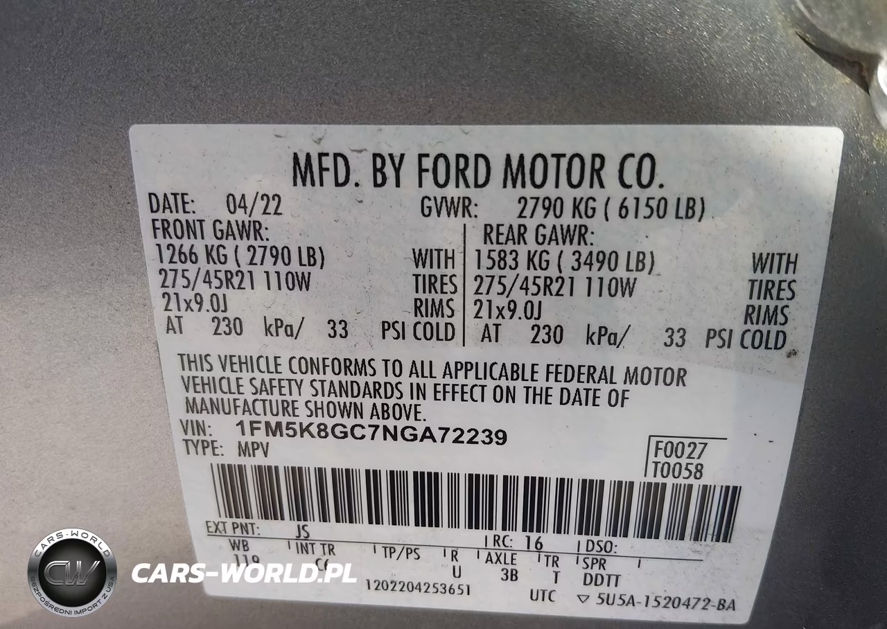 2022 Ford Explorer St VIN:1FM5K8GC7NGA72239 - 9