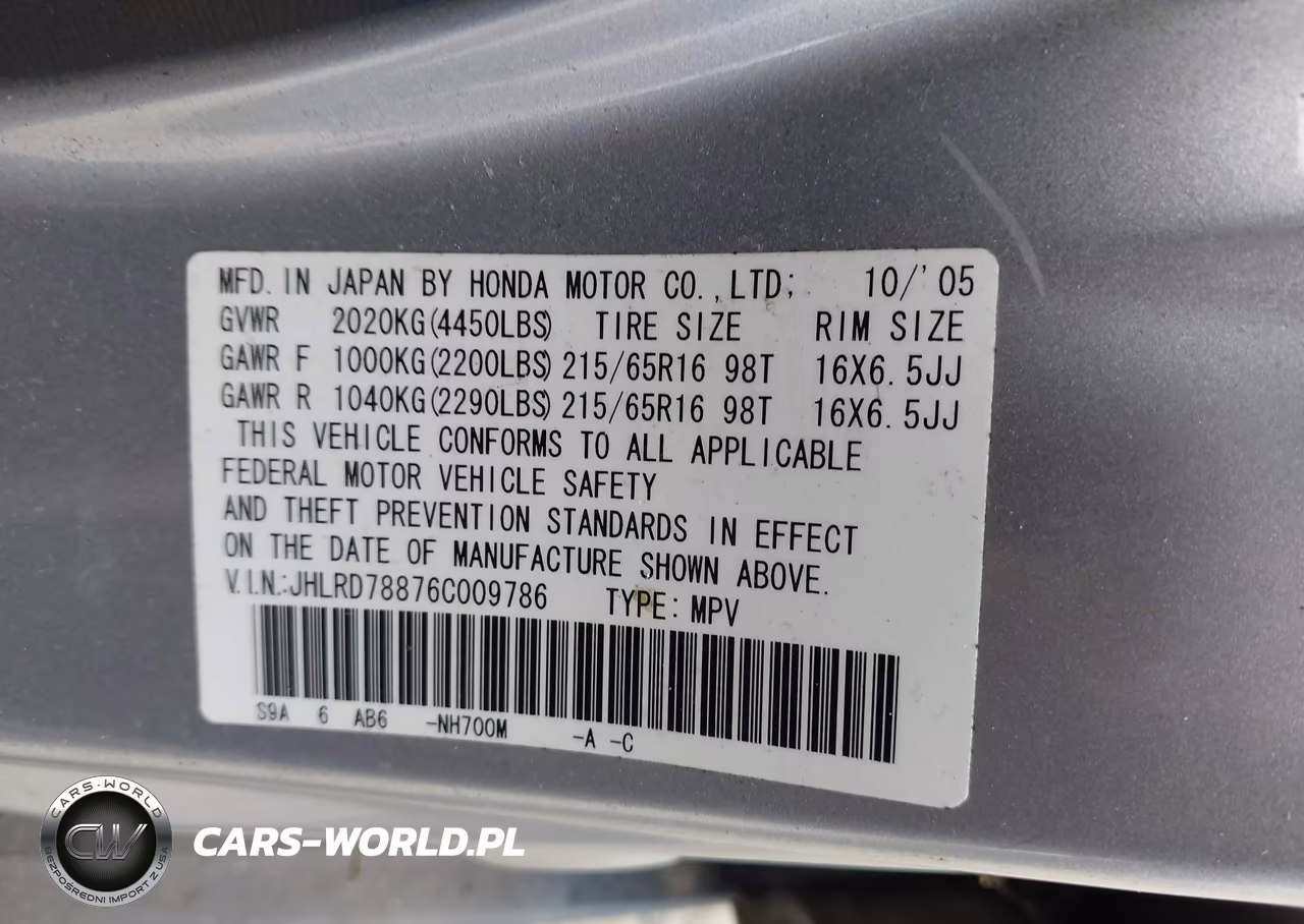 2006 Honda Cr-V Ex VIN:JHLRD78876C009786 - 9
