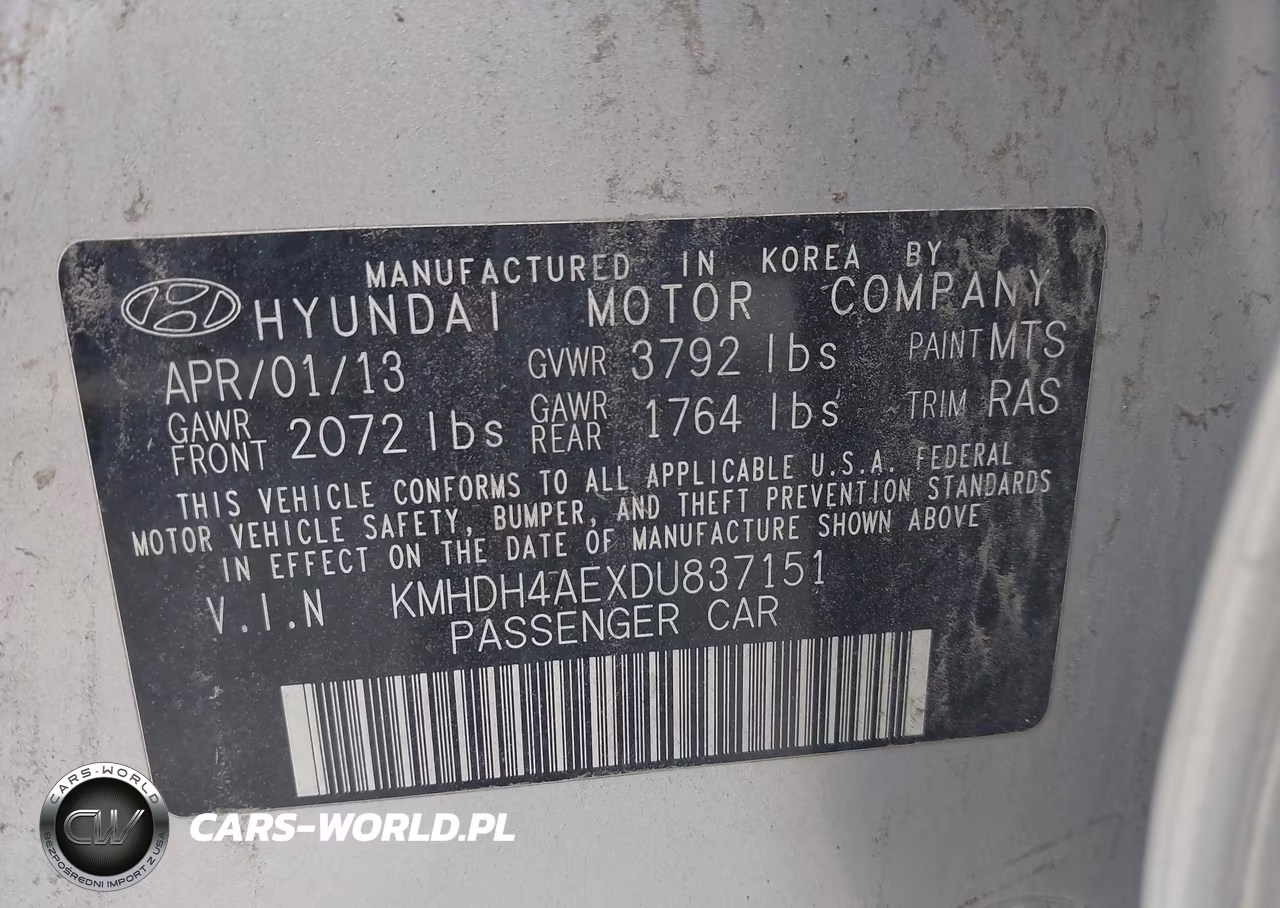 2013 Hyundai Elantra Gls VIN:KMHDH4AEXDU837151 - 9