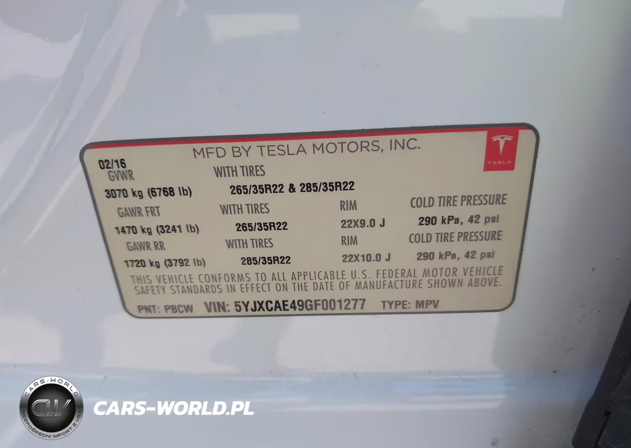 2016 Tesla Model X 60D-P100D-P90D VIN:5YJXCAE49GF001277 - 9