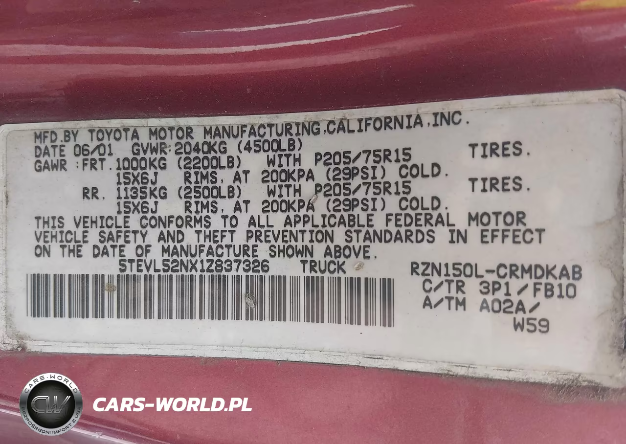 2001 Toyota Tacoma VIN:5TEVL52NX1Z837326 - 9