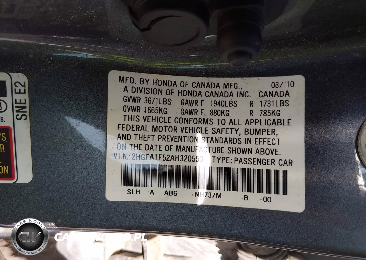 2010 Honda Civic Lx VIN:2HGFA1F52AH320550 - 9