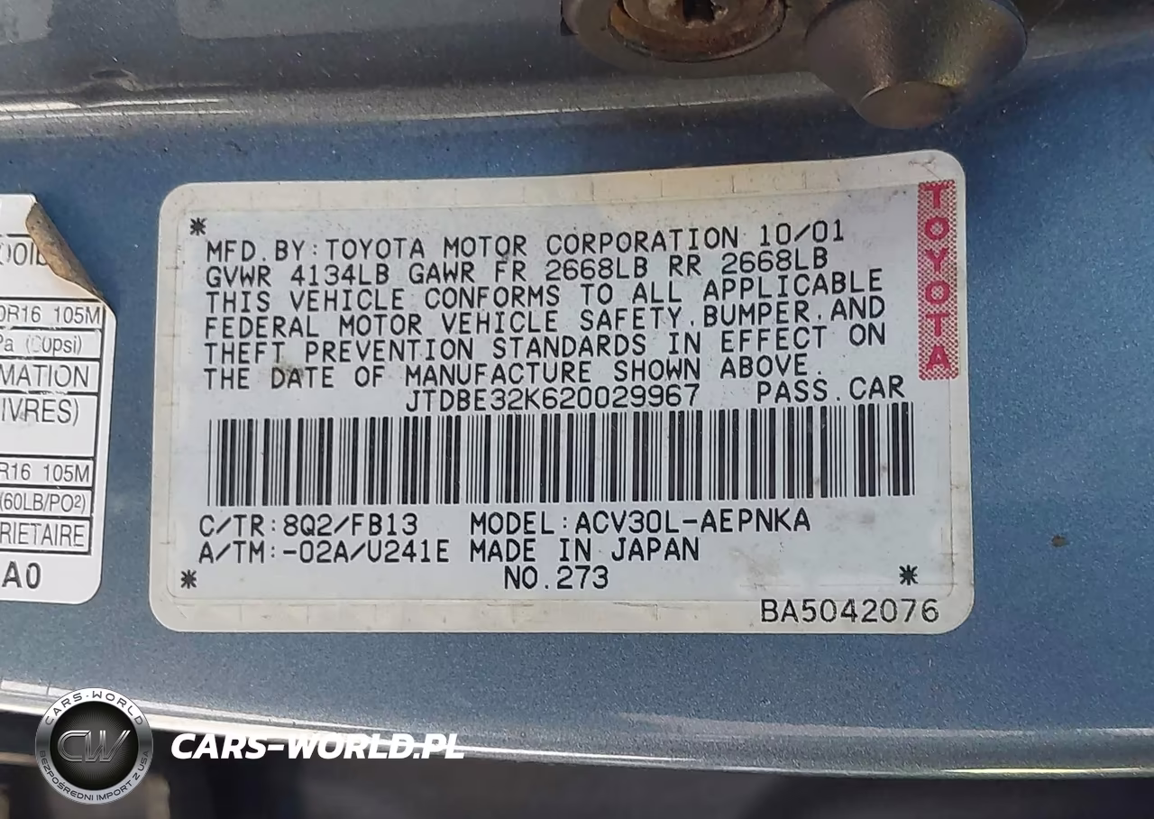 2002 Toyota Camry Le VIN:JTDBE32K620029967 - 9