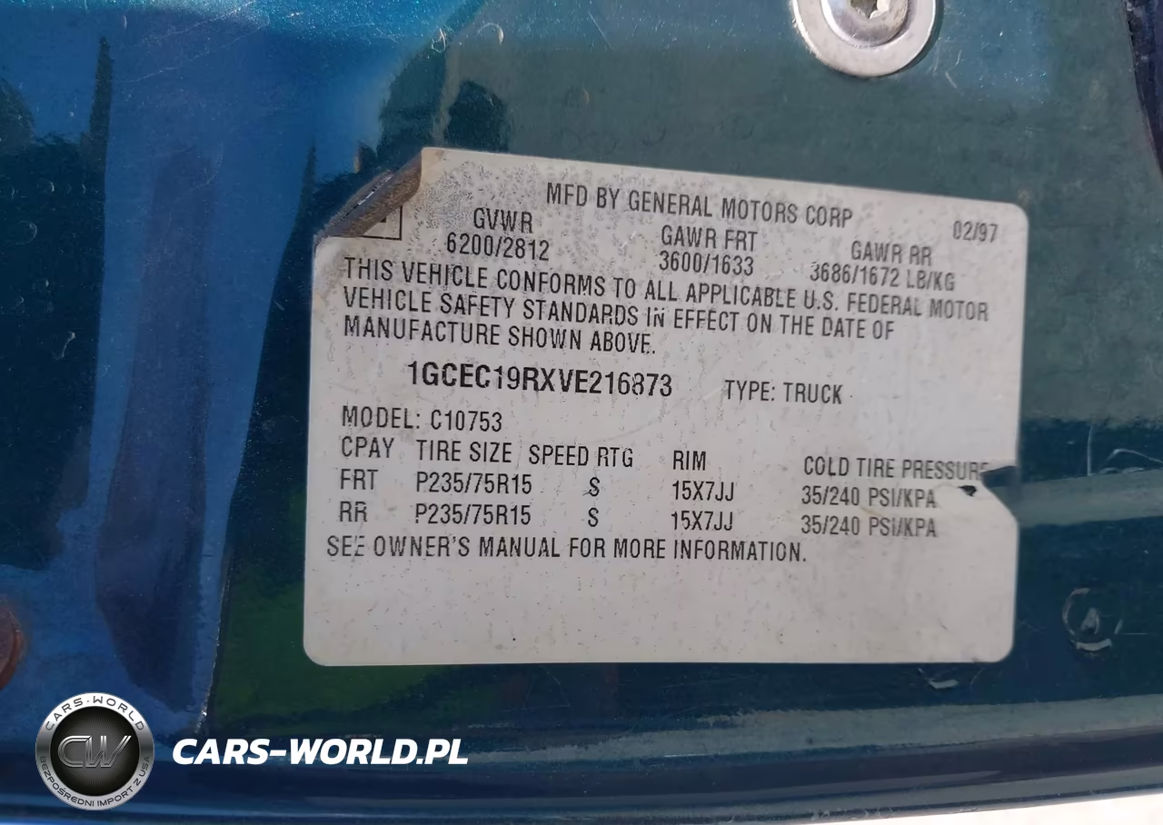 1997 Chevrolet C1500 Fleetside VIN:1GCEC19RXVE216873 - 9