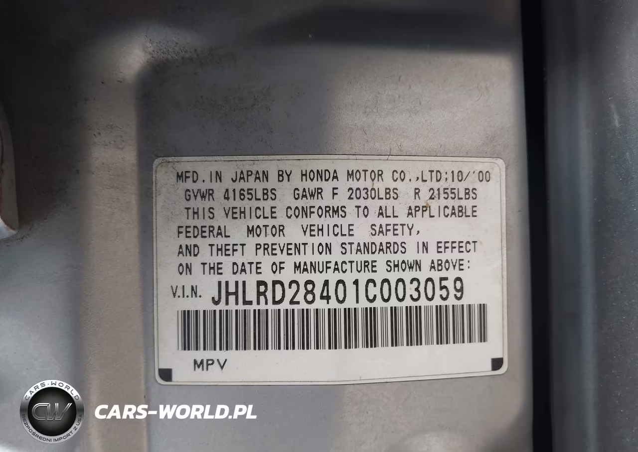 2001 Honda Cr-V Lx VIN:JHLRD28401C003059 - 9