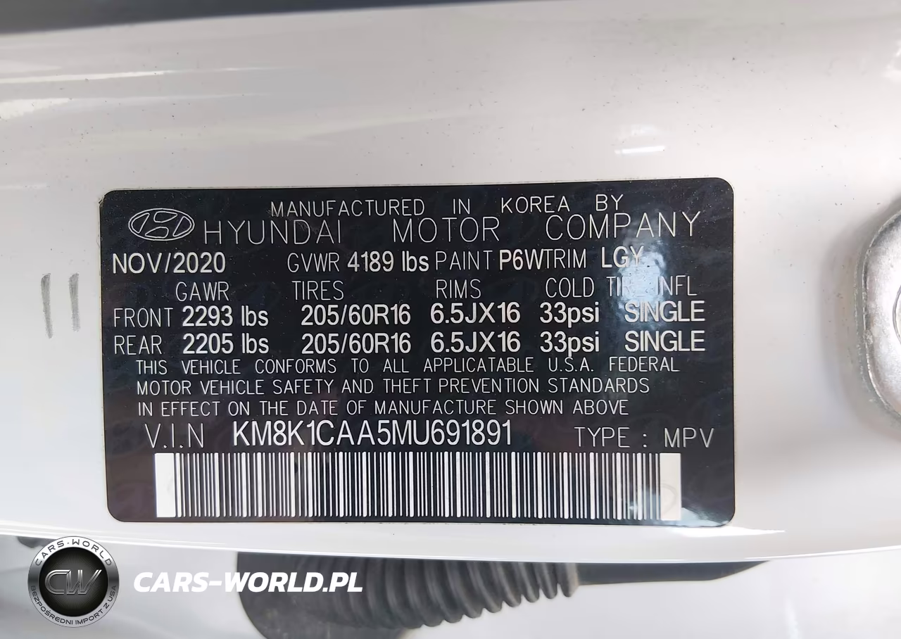 2021 Hyundai Kona Se VIN:KM8K1CAA5MU691891 - 9