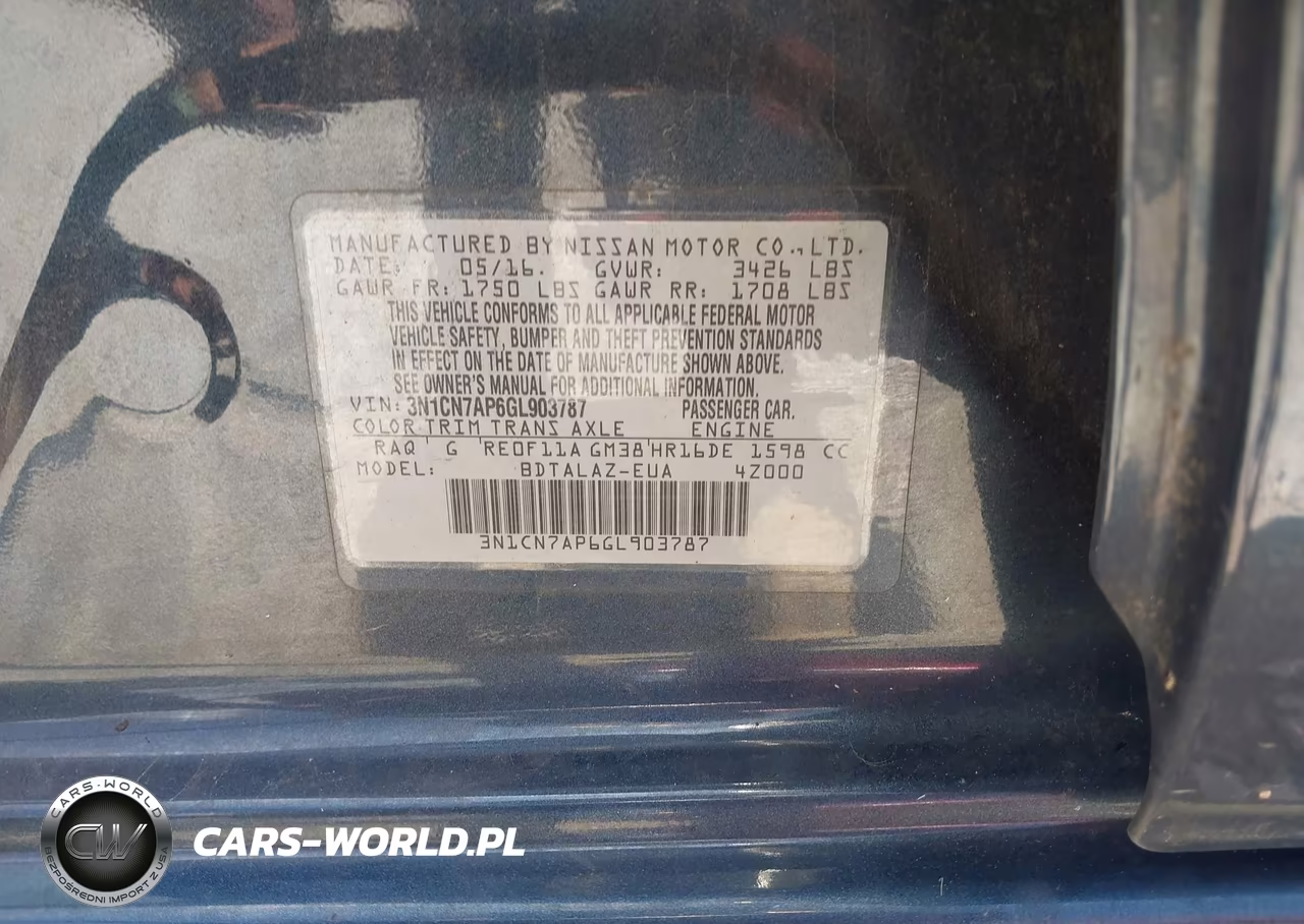 2016 Nissan Versa 1.6 S+ VIN:3N1CN7AP6GL903787 - 9