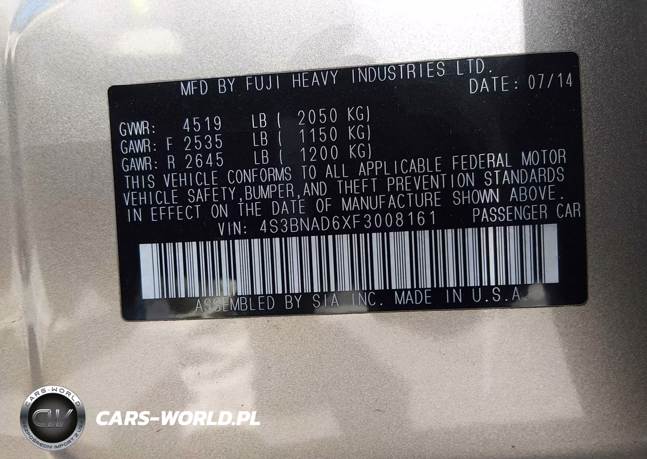 2015 Subaru Legacy 2.5I Premium VIN:4S3BNAD6XF3008161 - 9