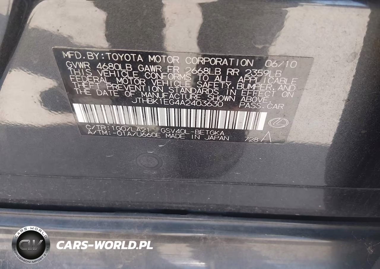 2010 Lexus Es 350 VIN:JTHBK1EG4A2403630 - 9