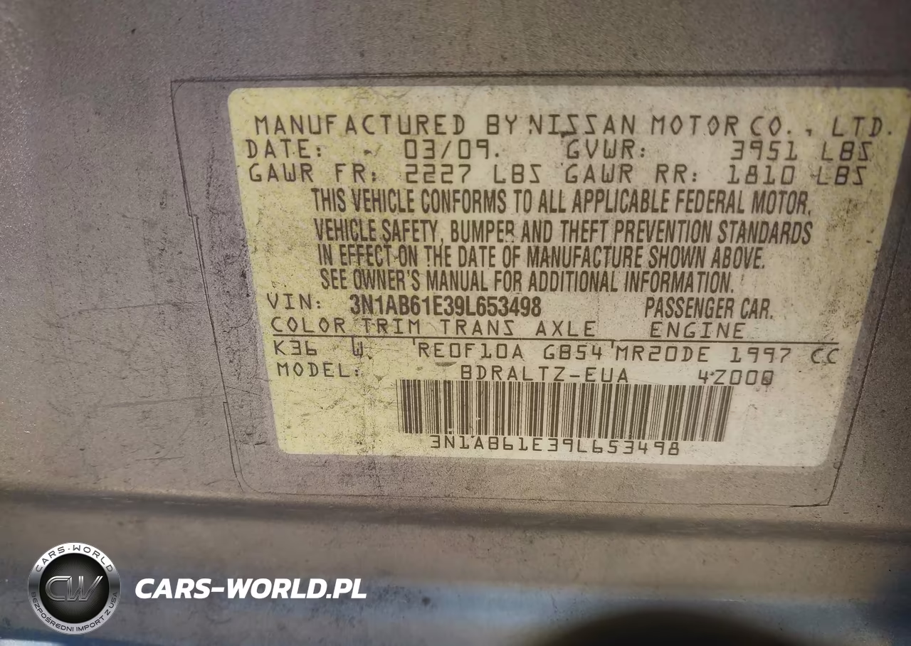 2009 Nissan Sentra 2.0S VIN:3N1AB61E39L653498 - 9