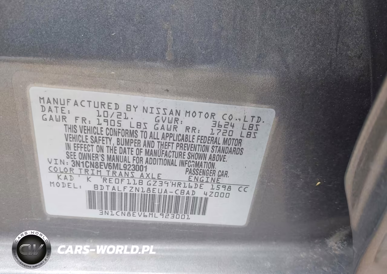 2021 Nissan Versa Sv Xtronic Cvt VIN:3N1CN8EV6ML923001 - 9