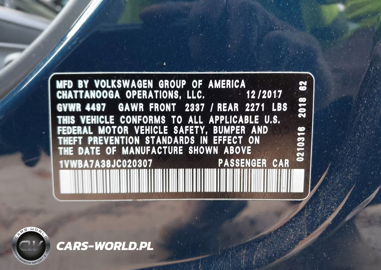 2018 Volkswagen Passat 2.0T Se VIN:1VWBA7A38JC020307 - 9
