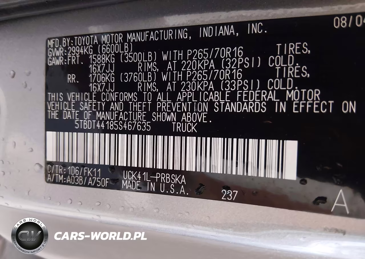 2005 Toyota Tundra Sr5 V8 VIN:5TBDT44185S467635 - 9