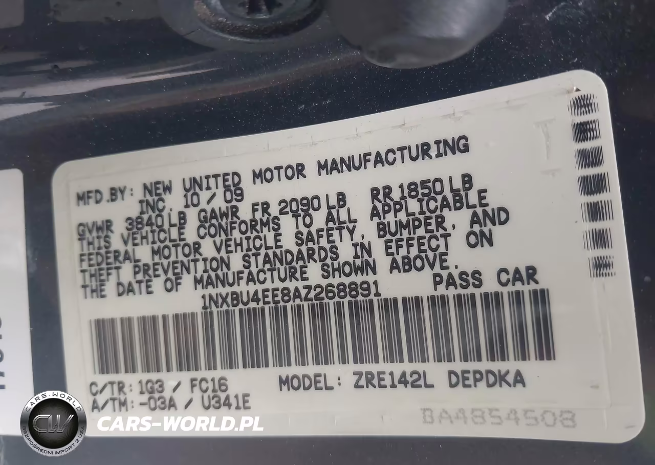 TOYOTA COROLLA BA VIN:1NXBU4EE8AZ268891 - 9