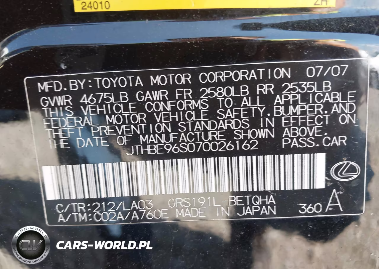 2007 Lexus Gs 350 VIN:JTHBE96S070026162 - 9
