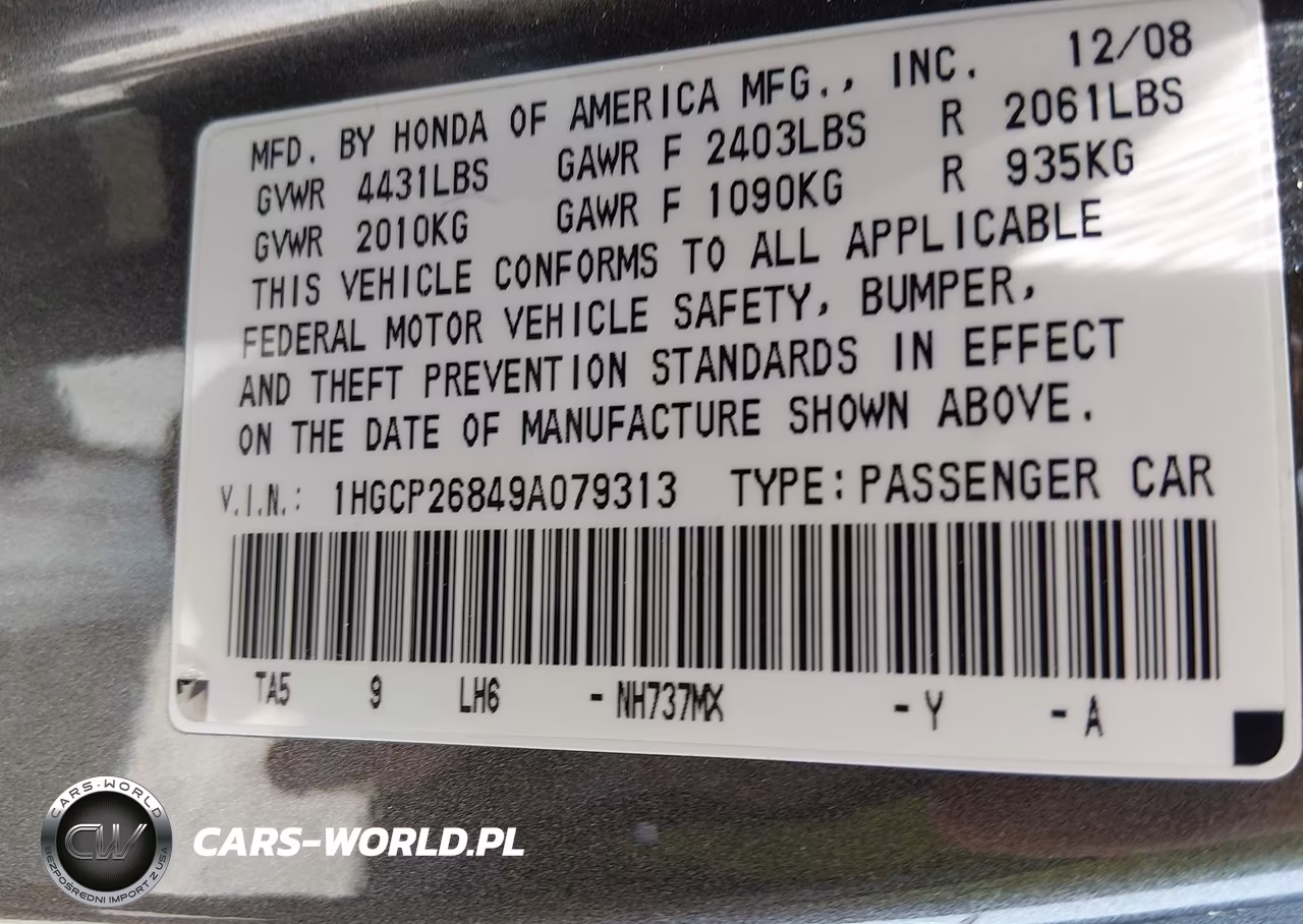2009 Honda Accord 2.4 Ex-L VIN:1HGCP26849A079313 - 9