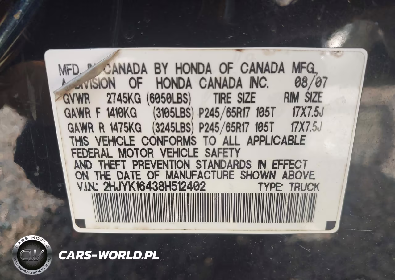 2008 Honda Ridgeline Rts VIN:2HJYK16438H512402 - 9
