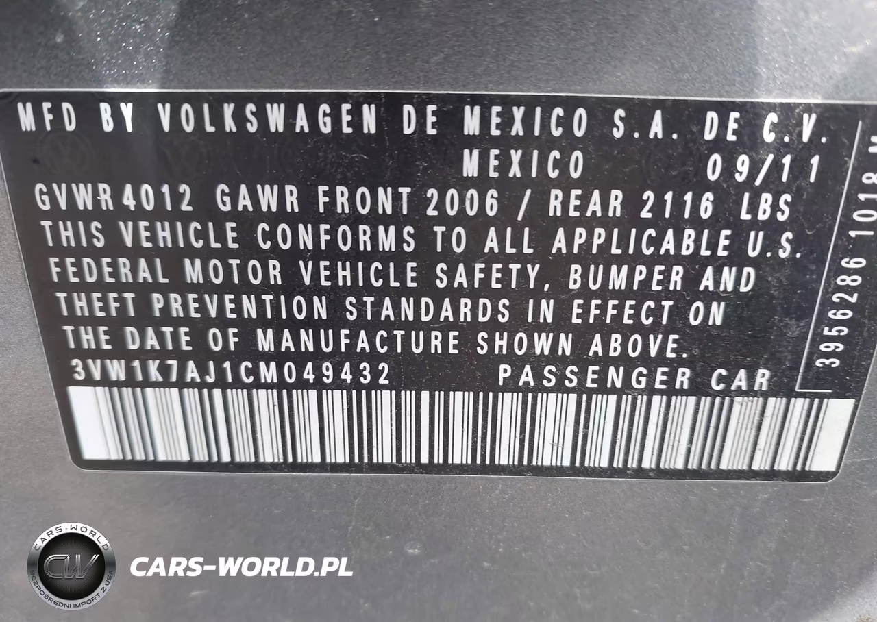 2012 Volkswagen Jetta 2.0L S VIN:3VW1K7AJ1CM049432 - 9