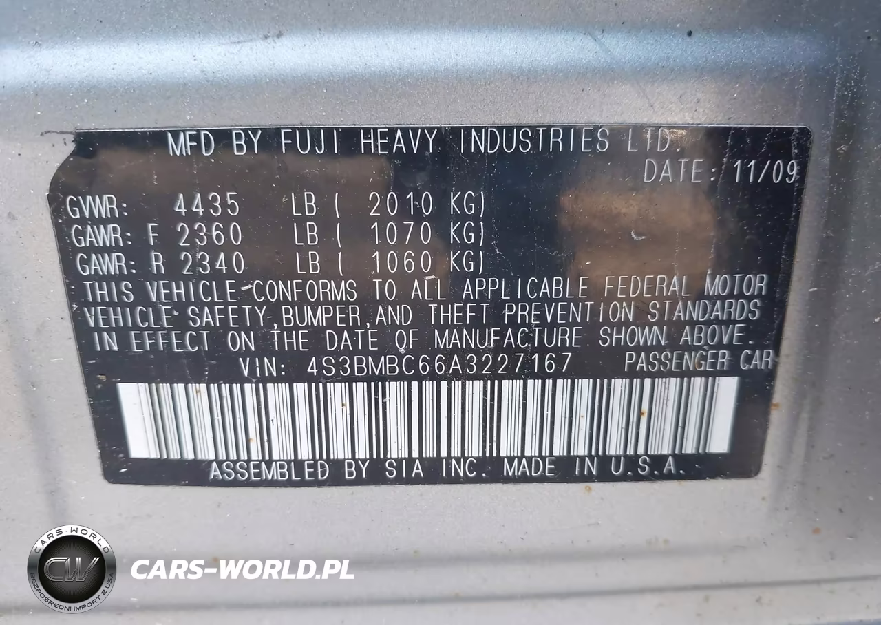 2010 Subaru Legacy 2.5I Premium VIN:4S3BMBC66A3227167 - 9
