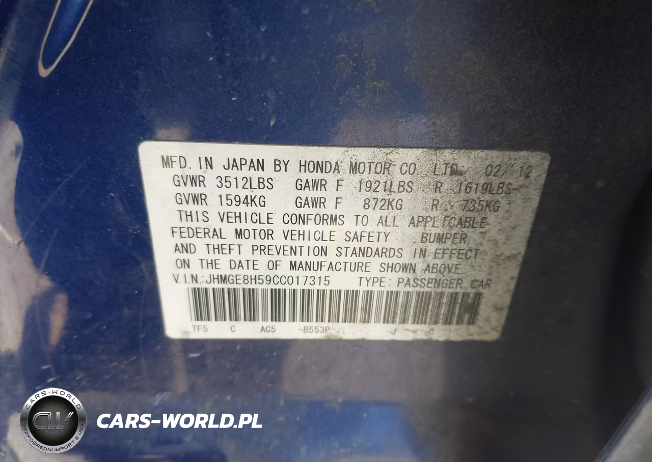 2012 Honda Fit Sport VIN:JHMGE8H59CC017315 - 9