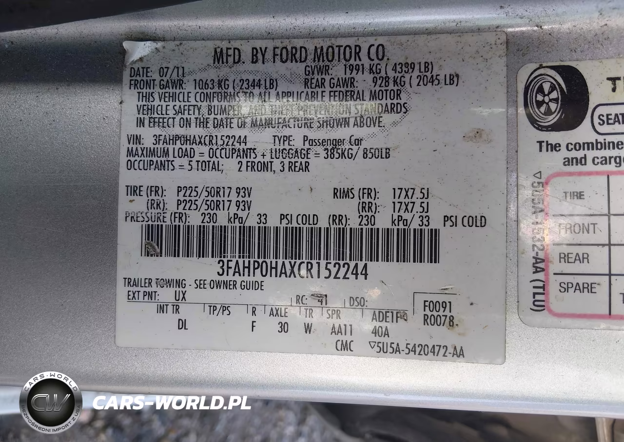 2012 Ford Fusion Se VIN:3FAHP0HAXCR152244 - 9