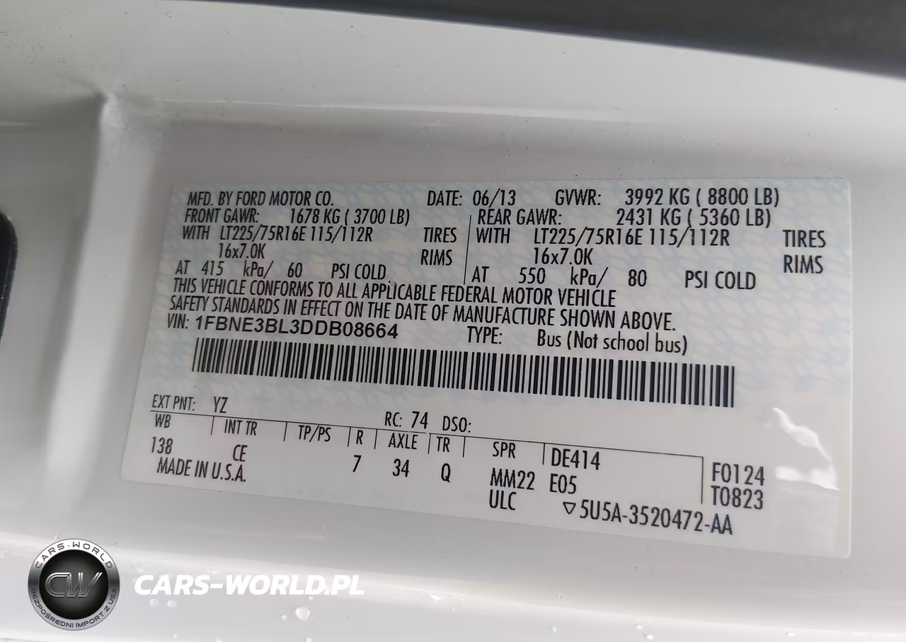 2013 Ford E-350 Super Duty Xl VIN:1FBNE3BL3DDB08664 - 9