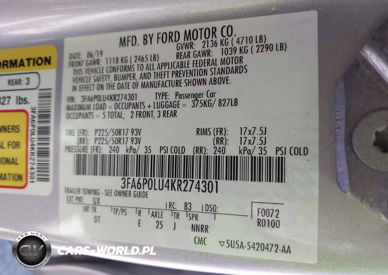 2019 Ford Fusion Hybrid Se VIN:3FA6P0LU4KR274301 - 9