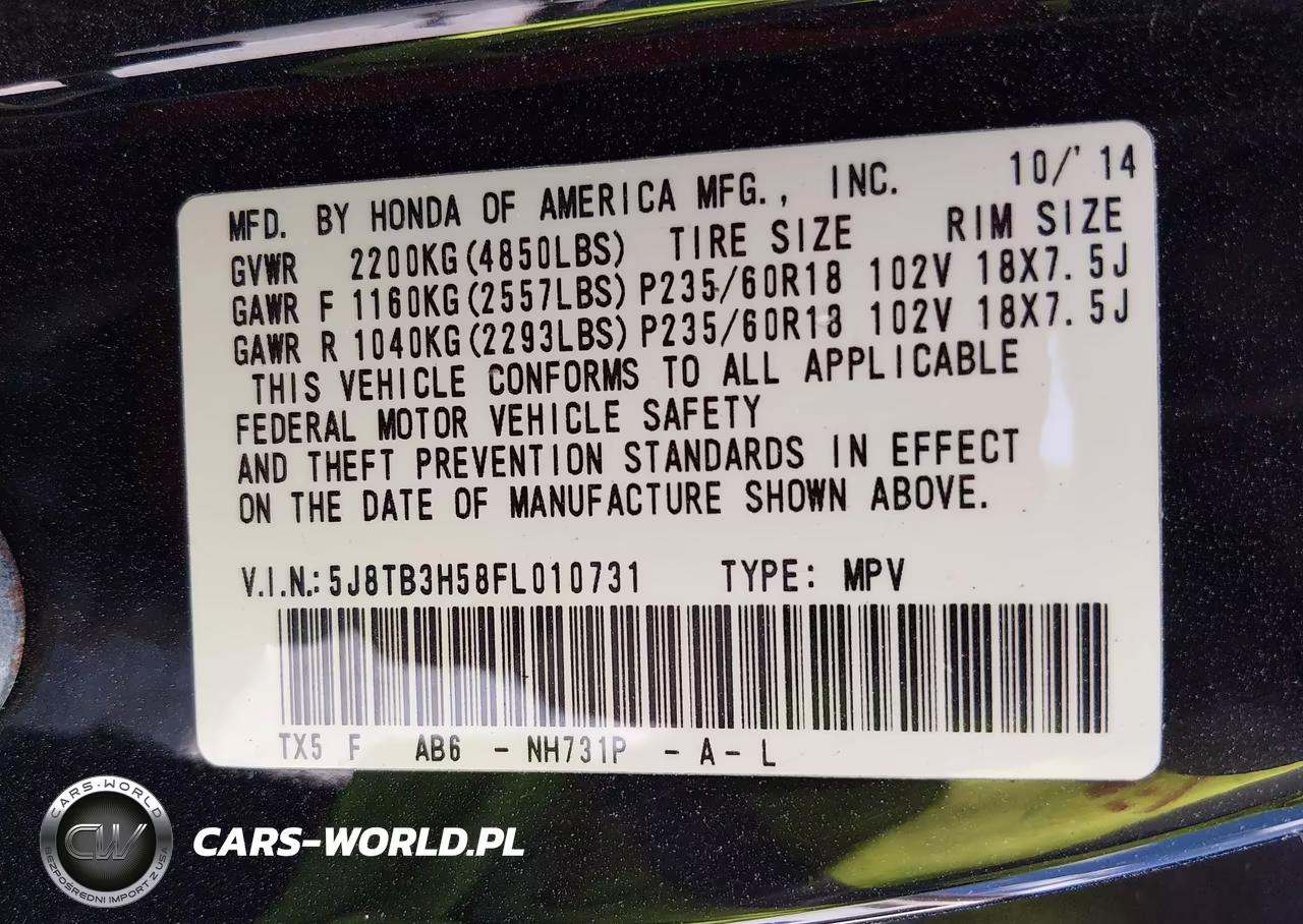 2015 Acura Rdx VIN:5J8TB3H58FL010731 - 9