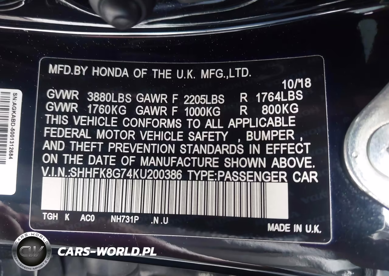 2019 Honda Civic Type R Touring VIN:SHHFK8G74KU200386 - 9