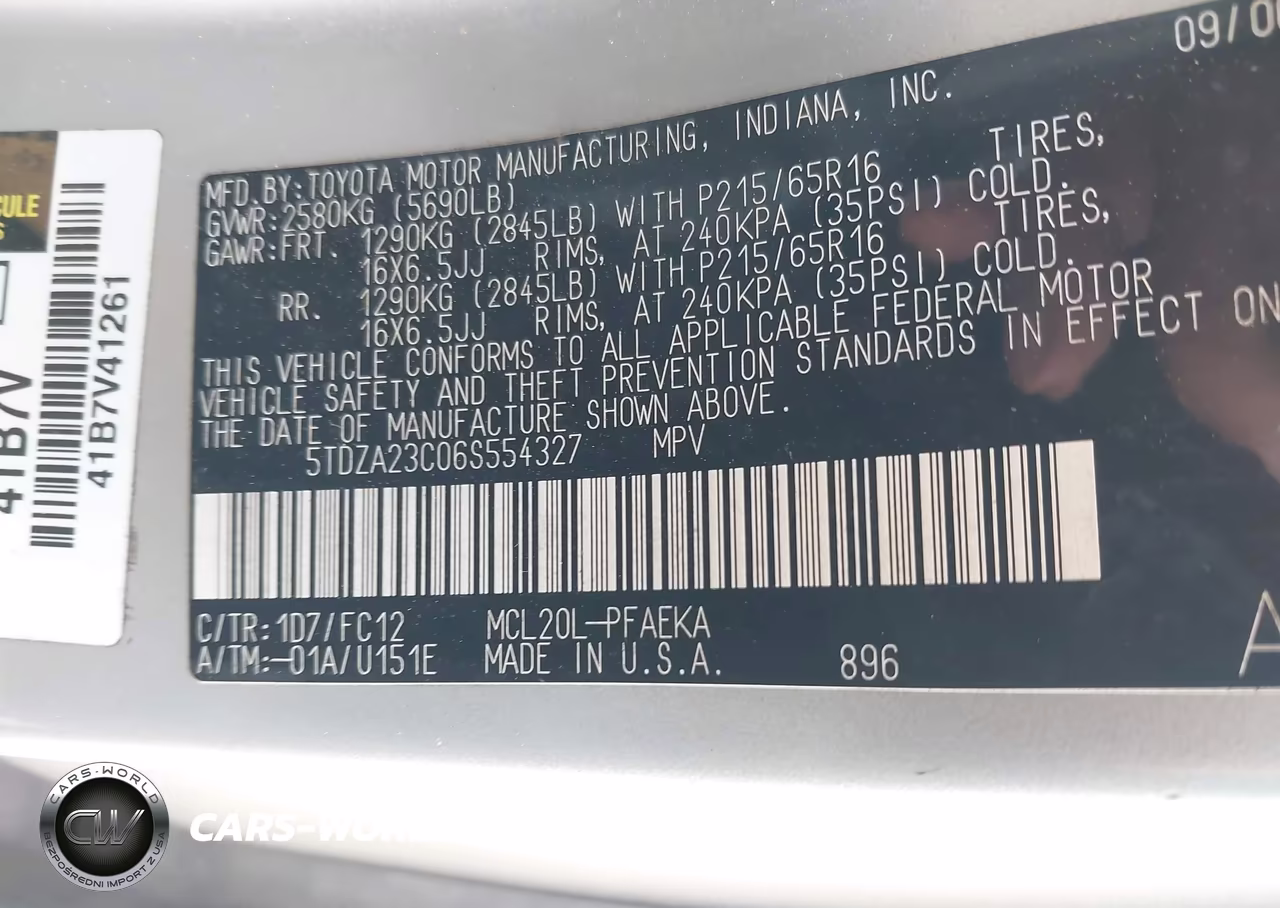 2006 Toyota Sienna Le VIN:5TDZA23C06S554327 - 9