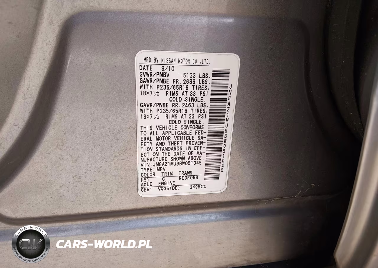 2011 Nissan Murano Sl VIN:JN8AZ1MU9BW051045 - 9