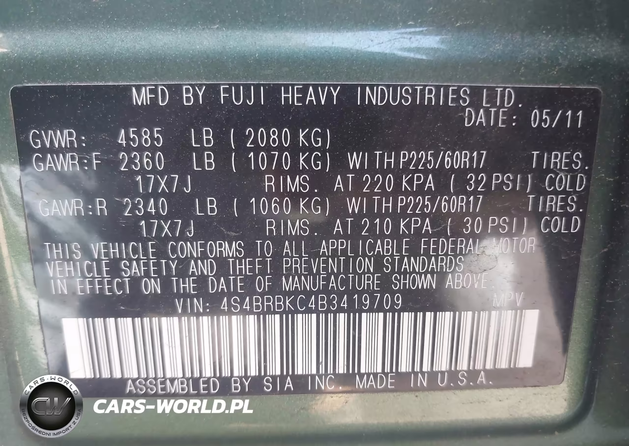 2011 Subaru Outback 2.5I Limited VIN:4S4BRBKC4B3419709 - 9