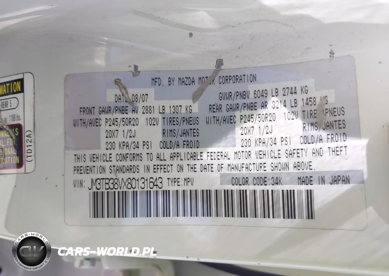 2008 Mazda Cx-9 Grand Touring VIN:JM3TB38VX80131643 - 9