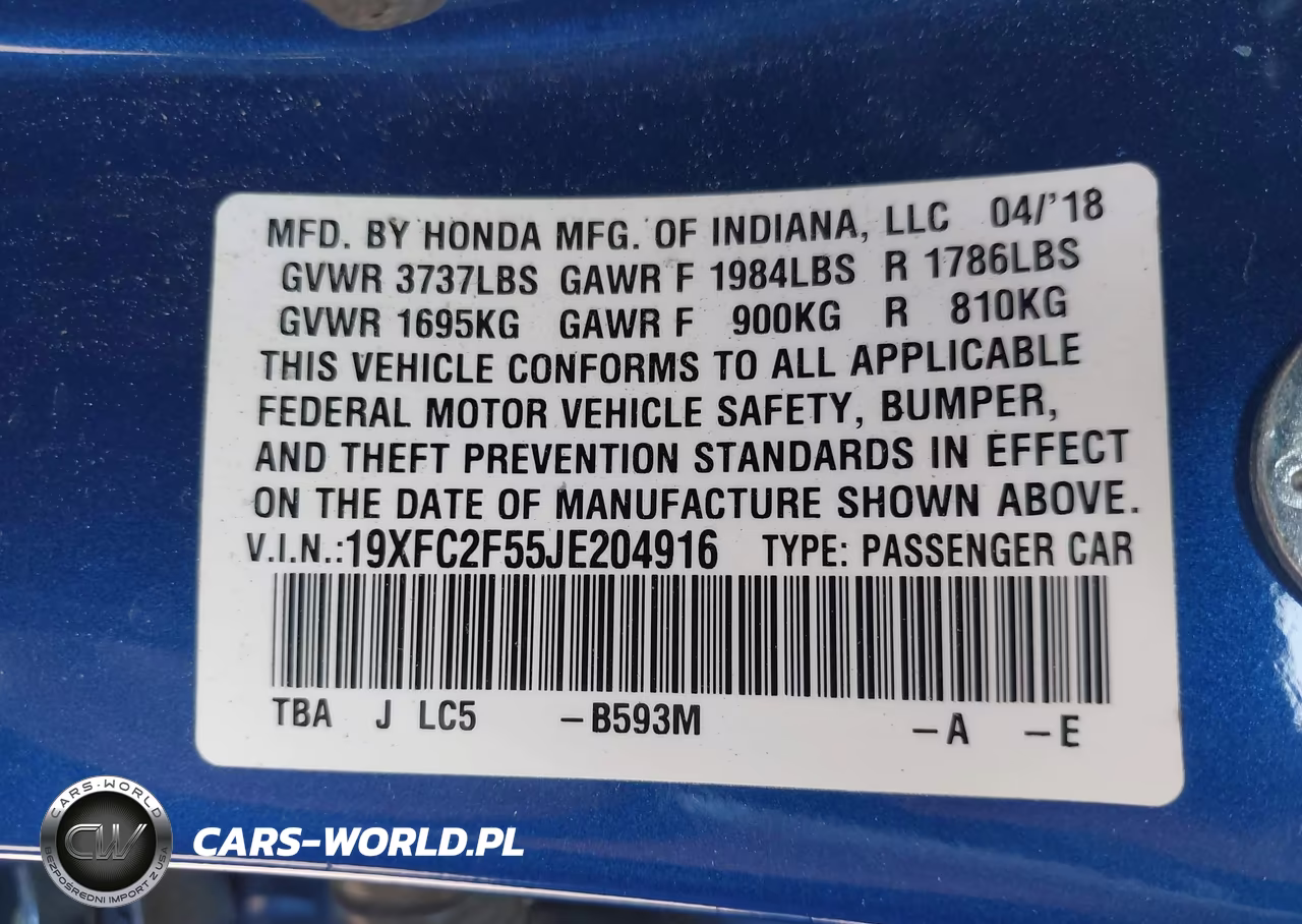 2018 Honda Civic Lx VIN:19XFC2F55JE204916 - 9