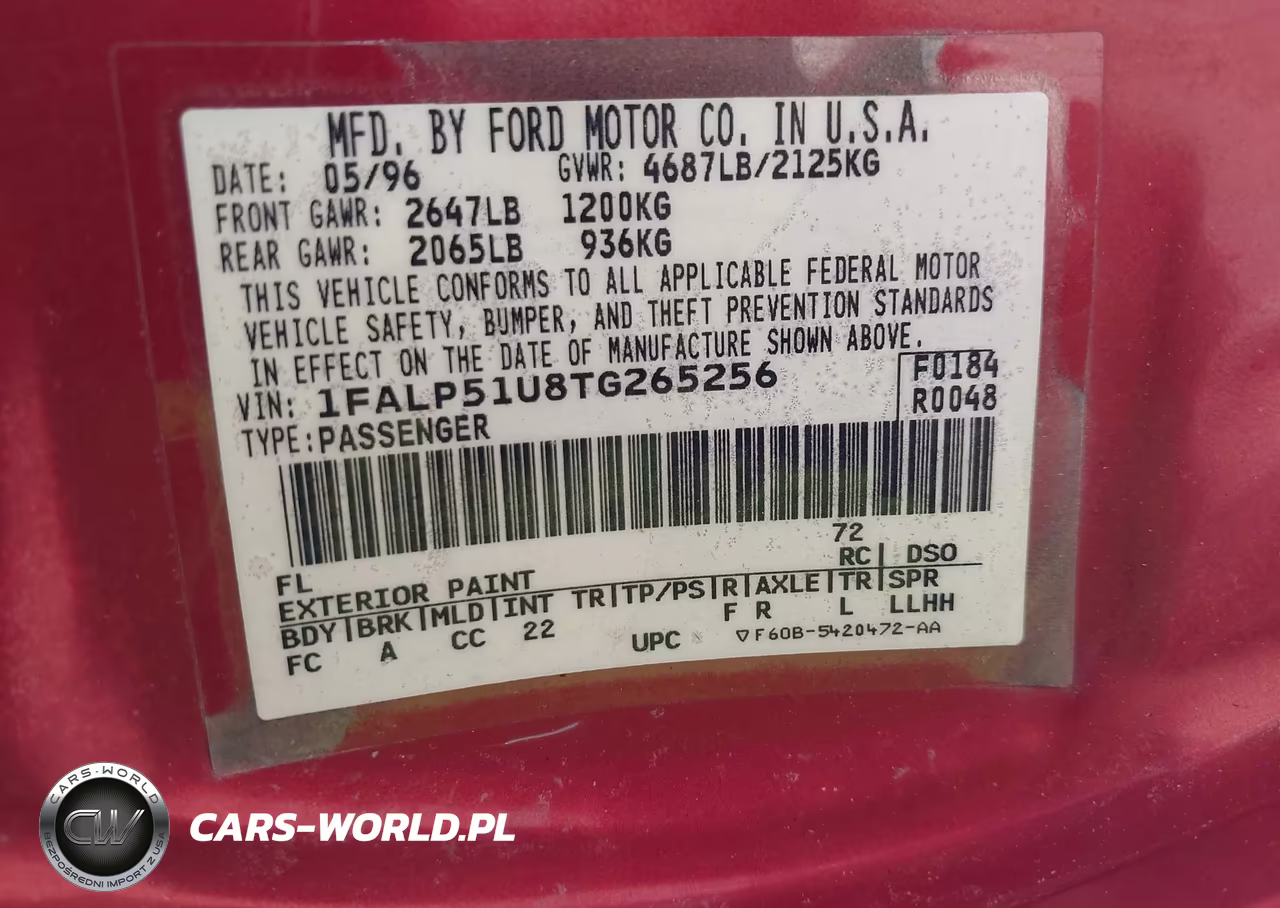 1996 Ford Taurus G VIN:1FALP51U8TG265256 - 9