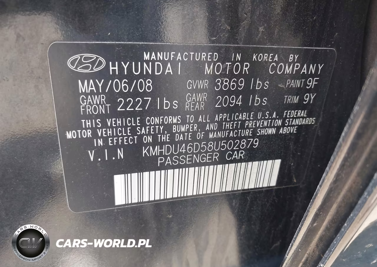 2008 Hyundai Elantra Gls-Se VIN:KMHDU46D58U502879 - 9
