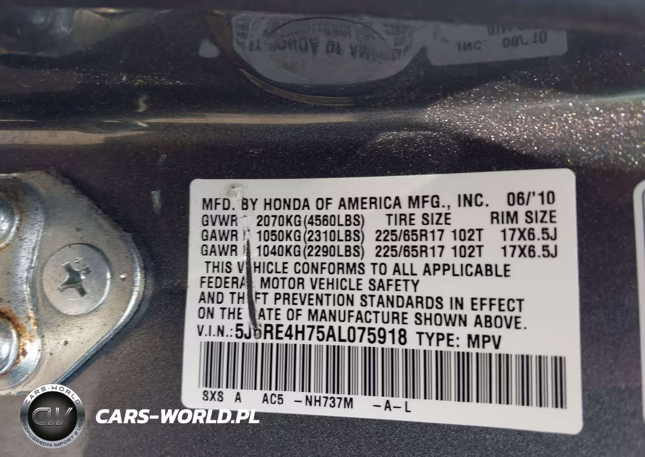 2010 Honda Cr-V Ex-L VIN:5J6RE4H75AL075918 - 9