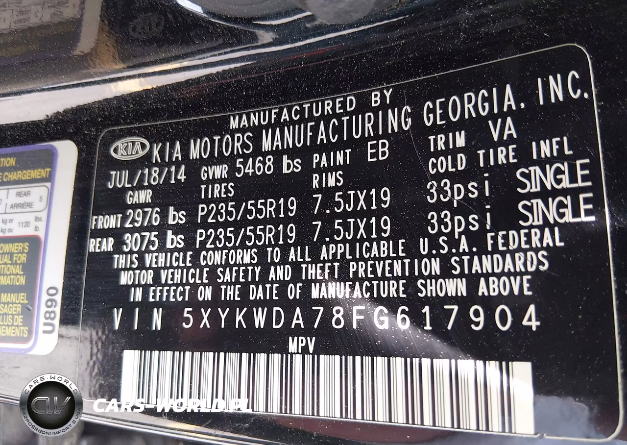 2015 Kia Sorento Sx V6 VIN:5XYKWDA78FG617904 - 9