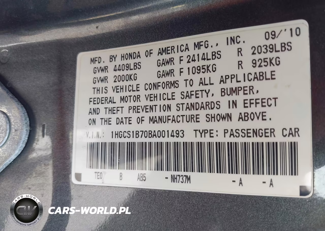 2011 Honda Accord 2.4 Ex VIN:1HGCS1B70BA001493 - 9