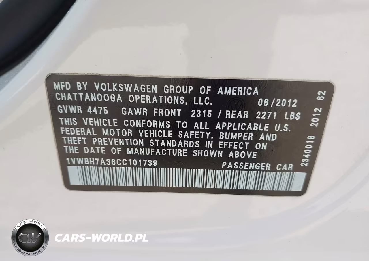 2012 Volkswagen Passat 2.5L Se VIN:1VWBH7A36CC101739 - 9
