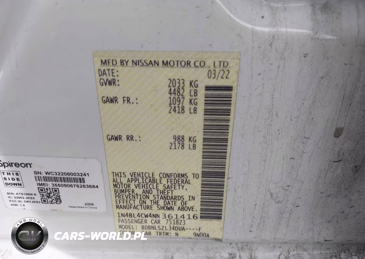 2022 Nissan Altima Sr Intelligent Awd VIN:1N4BL4CW4NN361416 - 9