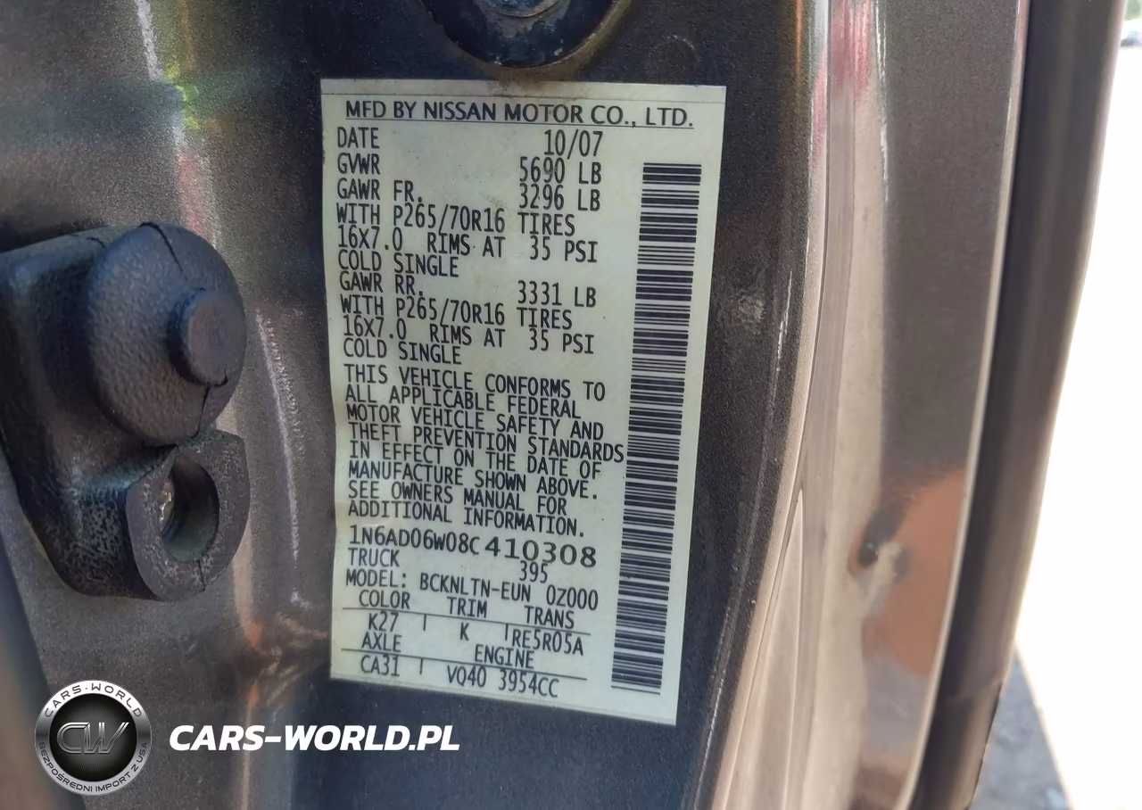 2008 Nissan Frontier Se VIN:1N6AD06W08C410308 - 9