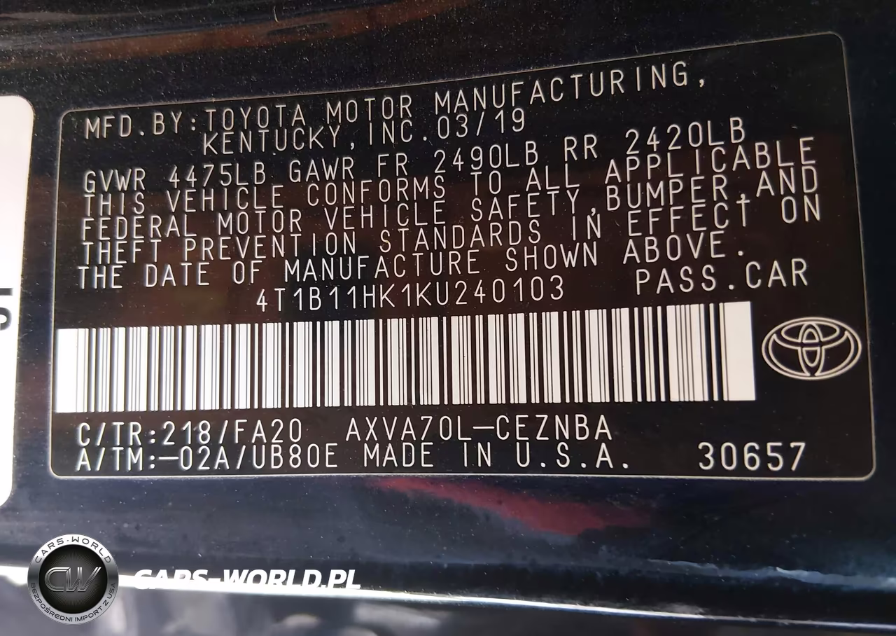 2019 Toyota Camry Le VIN:4T1B11HK1KU240103 - 9